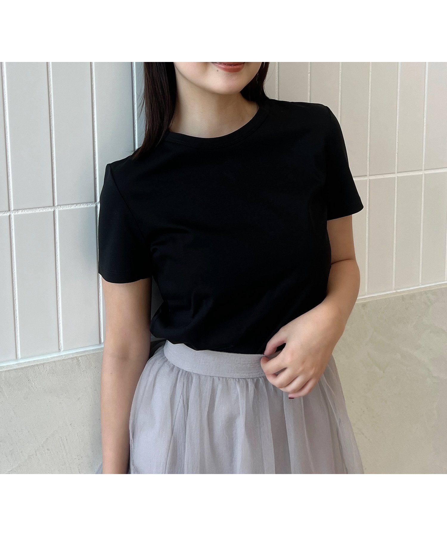 【アニュアンス/anuans】のシルクタッチコットンスリムフィットT インテリア・キッズ・メンズ・レディースファッション・服の通販 founy(ファニー) 　ファッション　Fashion　レディースファッション　WOMEN　シルク　Silk　シルケット　Mercerization　定番　Standard　バランス　Balance　プレート　Plate　ベーシック　Basic　半袖　Short Sleeve　エレガント 上品　Elegant　BLACK|ID: prp329100004531759 ipo3291000000032213735