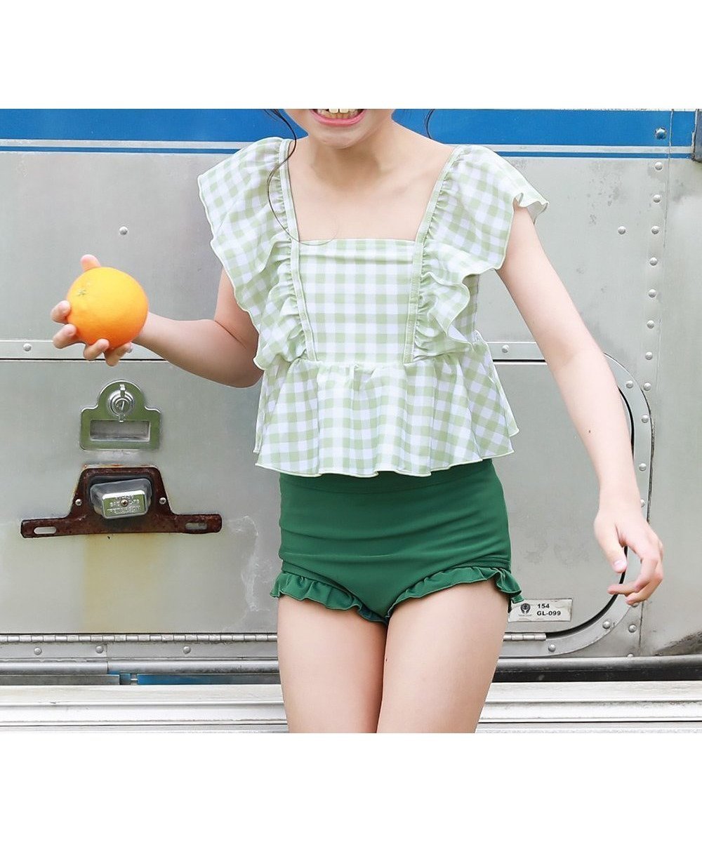 【デビロック/devirock / KIDS】のUVカット えらべるデザイン ボリュームフリル セパレート水着 水着 インテリア・キッズ・メンズ・レディースファッション・服の通販 founy(ファニー) 　ファッション　Fashion　キッズファッション　KIDS　ギンガム　Gingham　ストレッチ　Stretch　セパレート　Separate　チェック　Check　フィット　Fit　フリル　Frills　プリント　Print　水着　Swimsuit　Gグリーン|ID: prp329100004531807 ipo3291000000032304126