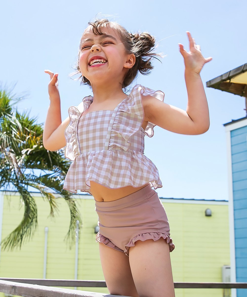 【デビロック/devirock / KIDS】のUVカット えらべるデザイン ボリュームフリル セパレート水着 水着 インテリア・キッズ・メンズ・レディースファッション・服の通販 founy(ファニー) 　ファッション　Fashion　キッズファッション　KIDS　ギンガム　Gingham　ストレッチ　Stretch　セパレート　Separate　チェック　Check　フィット　Fit　フリル　Frills　プリント　Print　水着　Swimsuit　ダスティピンク|ID: prp329100004531807 ipo3291000000032304127