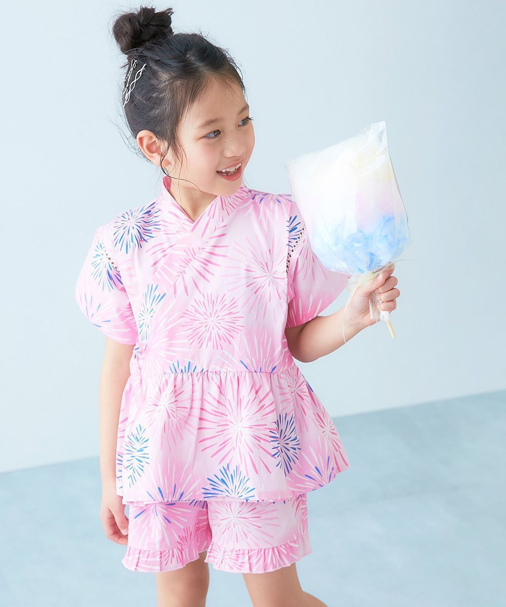 【デビロック/devirock / KIDS】のえらべるデザイン ペプラム ガールズ甚平 甚平 25SS インテリア・キッズ・メンズ・レディースファッション・服の通販 founy(ファニー) 　ファッション　Fashion　キッズファッション　Fashion for Kids　セパレート　Separate, Two-Piece　フリル　Frill, Ruffle　ブロード　Broadcloth, Fine Cotton　ペプラム　Peplum, Flared Hem　2025年　2025　2025春夏・S/S　Spring/Summer 2025 SS25　004-花火-ピンク|ID: prp329100004531810 ipo3291000000032726940