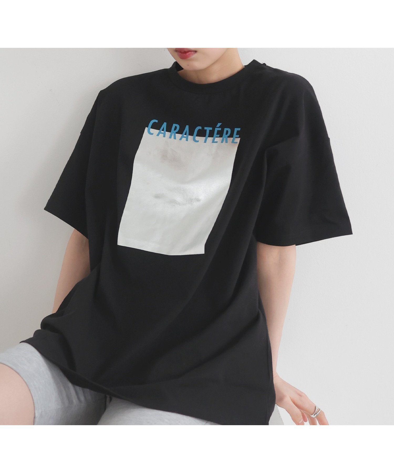 【リアン/Lian】のメタリック箔プリントビックTシャツ インテリア・キッズ・メンズ・レディースファッション・服の通販 founy(ファニー) 　ファッション　Fashion　レディースファッション　WOMEN　トップス・カットソー　Tops/Tshirt　シャツ/ブラウス　Shirts/Blouses　ロング / Tシャツ　T-Shirts　ブラック|ID: prp329100004531819 ipo3291000000032329864