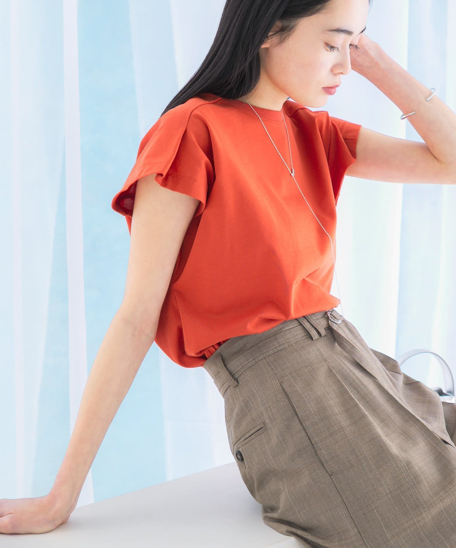 【アーバンリサーチ ロッソ/URBAN RESEARCH ROSSO】のタックスリーブクールタッチカットソー インテリア・キッズ・メンズ・レディースファッション・服の通販 founy(ファニー) 　ファッション　Fashion　レディースファッション　WOMEN　トップス・カットソー　Tops/Tshirt　カットソー　Cut and Sewn　2025年　2025　2025春夏・S/S　Ss,Spring/Summer,2025　インナー　Inner　カットソー　Cut And Sew　シンプル　Simple　ワイド　Wide　ワンポイント　One Point　夏　Summer　S/S・春夏　Ss・Spring/Summer　RED|ID: prp329100004531821 ipo3291000000032035118