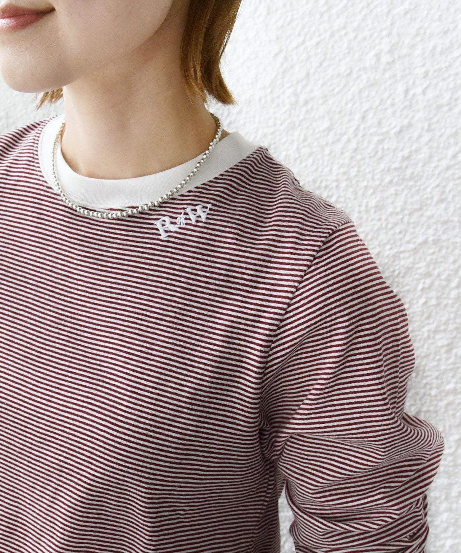 【シップス フォー ウィメン/SHIPS】の洗濯機可能 刺繍 デザイン ボーダー リンガー TEE インテリア・キッズ・メンズ・レディースファッション・服の通販 founy(ファニー) 　ファッション　Fashion　レディースファッション　Fashion for Women　2025年　2025　2025春夏・S/S　Spring/Summer 2025 SS25　インナー　Innerwear　コンパクト　Compact, Small Size　バランス　Balance, Style Balance　フィット　Fit, Slim Fit　ボーダー　Border, Stripe　ワンポイント　One Point, Statement Accent　ボルドー|ID: prp329100004531827 ipo3291000000033547635