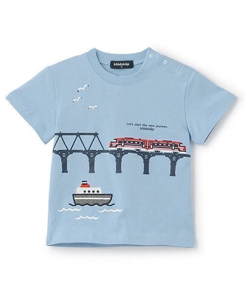 【その他のブランド/Other】の【人気商品再入荷】【直営店で取り扱い無し】電車と鉄橋半袖Tシャツ インテリア・キッズ・メンズ・レディースファッション・服の通販 founy(ファニー) 　ファッション　Fashion　キッズファッション　KIDS　グラフィック　Graphic　プリント　Print　人気　Popularity　再入荷　Restock/Back In Stock/Re Arrival　半袖　Short Sleeve　吸水　Water Absorption　夏　Summer　ライト ブルー|ID: prp329100004531831 ipo3291000000032097488