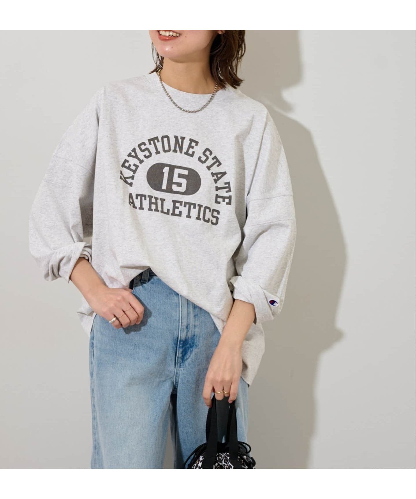 【ジャーナルスタンダード レリューム/JOURNAL STANDARD relume】の別注【Champion/チャンピオン】16s/1Jersey L/S Tシャツ インテリア・キッズ・メンズ・レディースファッション・服の通販 founy(ファニー) 　ファッション　Fashion　レディースファッション　Fashion for Women　トップス・カットソー　Cut & Sew Tops　シャツ・ブラウス・オフィスカジュアル　Elegant Blouses & Button-Ups　ロングTシャツ・Tシャツ　Longline T-Shirts & Tees　2025年　2025　2025春夏・S/S　Spring/Summer 2025 SS25　カットソー　Cut and Sewn Top　グラフィック　Graphic, Graphic Design　スポーツ　Sports, Activewear　ニューヨーク　New York, NYC Style　人気　Popular, Best Seller　別注　Limited Edition, Custom Order　グレーB|ID: prp329100004531833 ipo3291000000033716006
