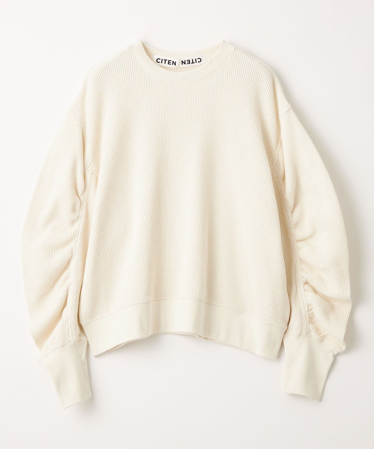 【シテン/CITEN】のCITEN ソデギャザーワッフルロンT インテリア・キッズ・メンズ・レディースファッション・服の通販 founy(ファニー) 　ファッション　Fashion　レディースファッション　Fashion for Women　トップス・カットソー　Cut & Sew Tops　ロングTシャツ・Tシャツ　Longline T-Shirts & Tees　ギャザー　Gathered, Ruffled　シンプル　Simple, Minimal　フィット　Fit, Slim Fit　ボトム　Bottoms, Lower Wear　ワッフル　Waffle, Waffle Knit　A/W・秋冬　Autumn/Winter　おすすめ　Recommended / Our Picks　OFF WHITE|ID: prp329100004531837 ipo3291000000033595316