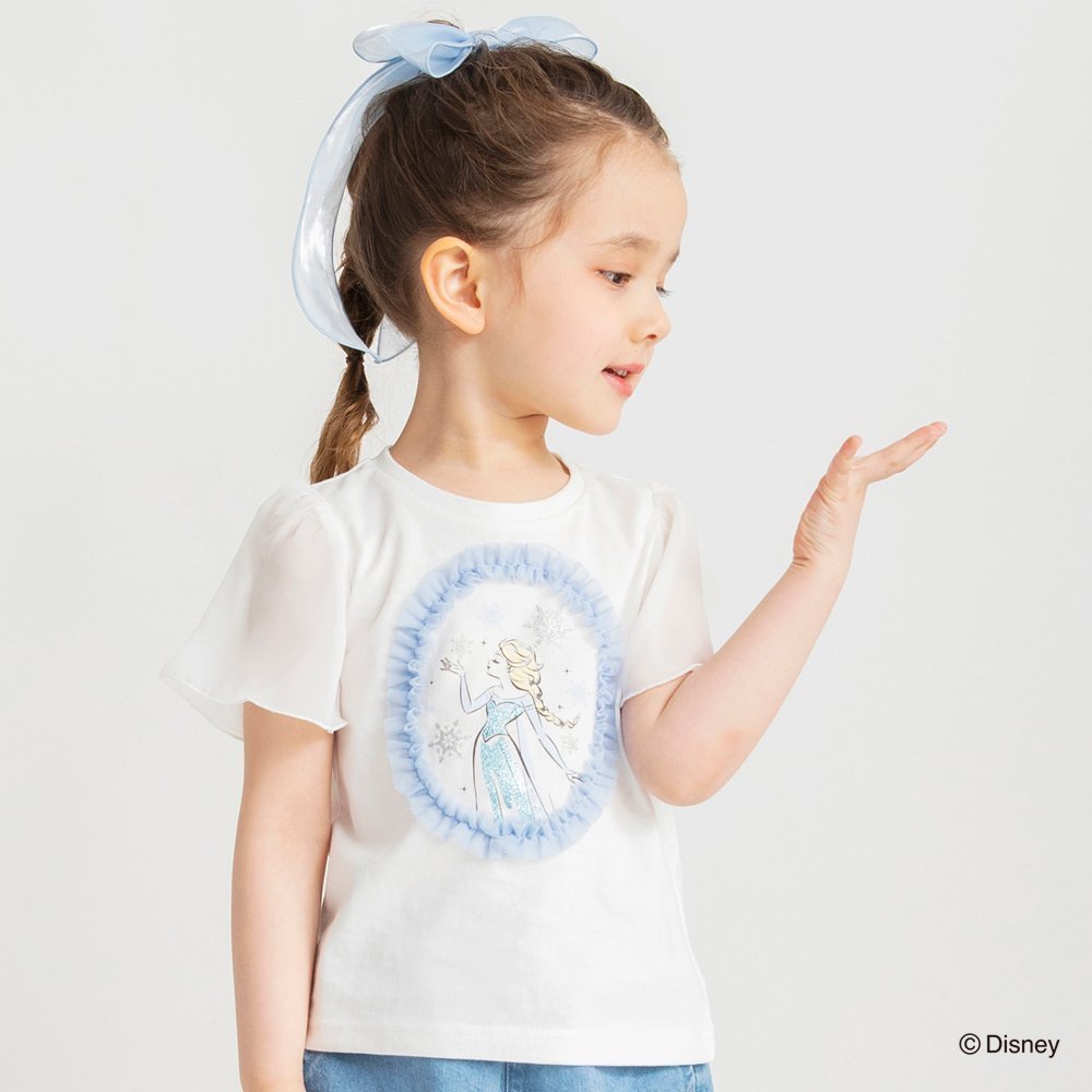 【ブランシェス/branshes / KIDS】の【DisneyCollection/ディズニーコレクション】フリルモチーフ半袖Tシャツ インテリア・キッズ・メンズ・レディースファッション・服の通販 founy(ファニー) 　ファッション　Fashion　キッズファッション　KIDS　キャラクター　Character　ギフト プレゼント　Gift Present　コレクション　Collection　シフォン　Chiffon　フリル　Frills　マーメイド　Mermaid　モチーフ　Motif　ラベンダー　Lavender　半袖　Short Sleeve　オフホワイト|ID: prp329100004531879 ipo3291000000032201890
