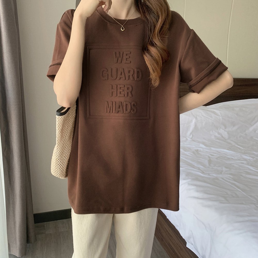 【ミニミニストア/miniministore】の立体ロゴtシャツ 韓国チュニックロンT インテリア・キッズ・メンズ・レディースファッション・服の通販 founy(ファニー) 　ファッション　Fashion　レディースファッション　Fashion for Women　トップス・カットソー　Cut & Sew Tops　シャツ・ブラウス・オフィスカジュアル　Elegant Blouses & Button-Ups　ロングTシャツ・Tシャツ　Longline T-Shirts & Tees　カットソー　Cut and Sewn Top　チュニック　Tunic, Long Top　トレンド　Trend, Trending Now　ビッグ　Big, Oversized　半袖　Short Sleeve, Half Sleeve　ブラウン|ID: prp329100004531891 ipo3291000000033283596