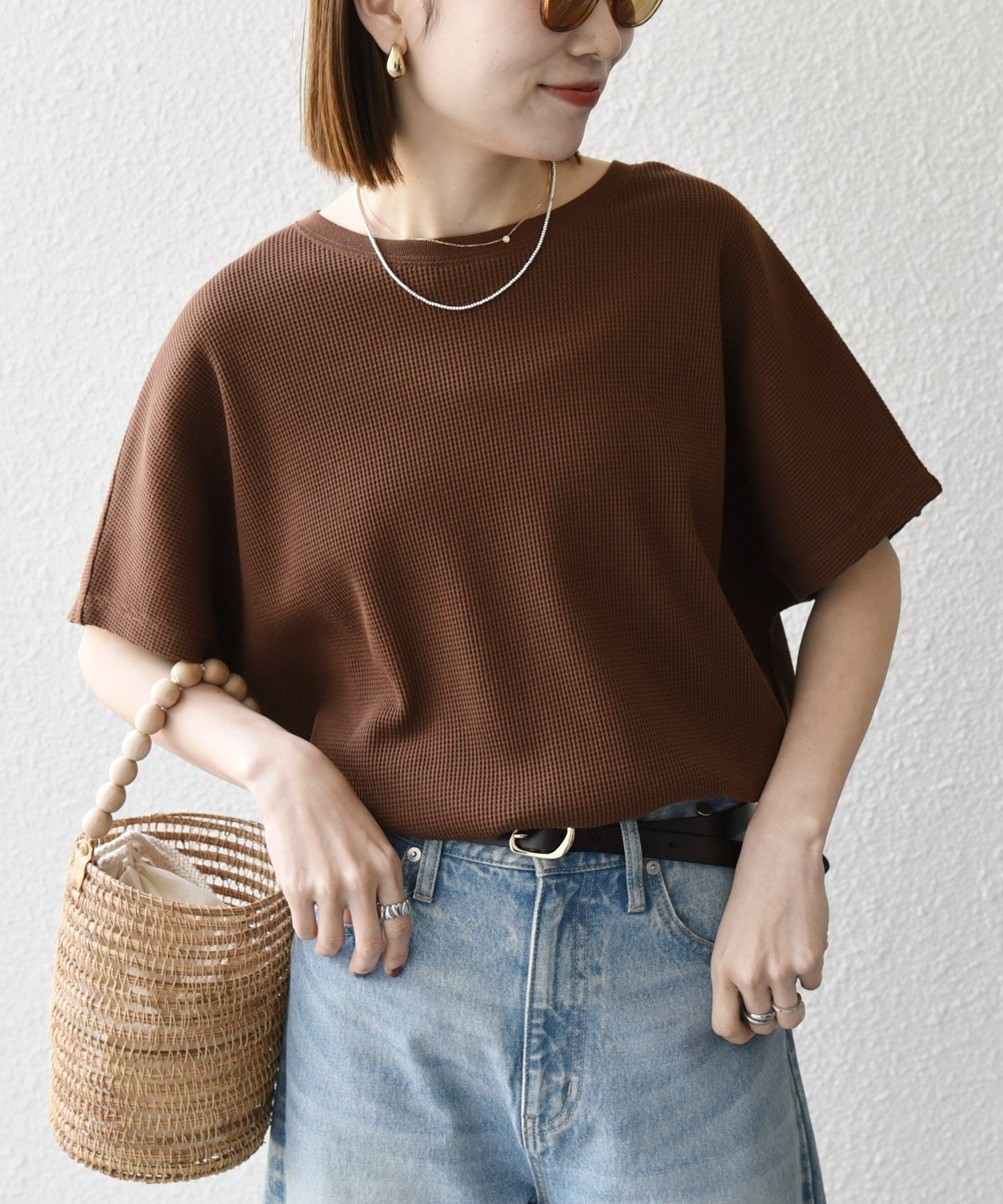 【シップス フォー ウィメン/SHIPS】の【WEB限定】SHIPS any 洗濯機可能 ワッフル ワイド TEE インテリア・キッズ・メンズ・レディースファッション・服の通販 founy(ファニー) 　ファッション　Fashion　レディースファッション　Fashion for Women　洗える　Machine Washable　シンプル　Simple, Minimal　デニム　Denim, Jeans Material　定番　Standard, Basic Item　ボトム　Bottoms, Lower Wear　ワイド　Wide, Wide Fit　ワッフル　Waffle, Waffle Knit　おすすめ　Recommended / Our Picks　2025年　2025　2025春夏・S/S　Spring/Summer 2025 SS25　ブラウン|ID: prp329100004531899 ipo3291000000033505996