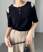 【アンドミー/andme】のテレコリブ 肩スリット 半袖 トップス ブラック|ID: prp329100004531912 ipo3291000000033556985