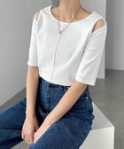 【アンドミー/andme】のテレコリブ 肩スリット 半袖 トップス オフホワイト|ID: prp329100004531912 ipo3291000000033556986