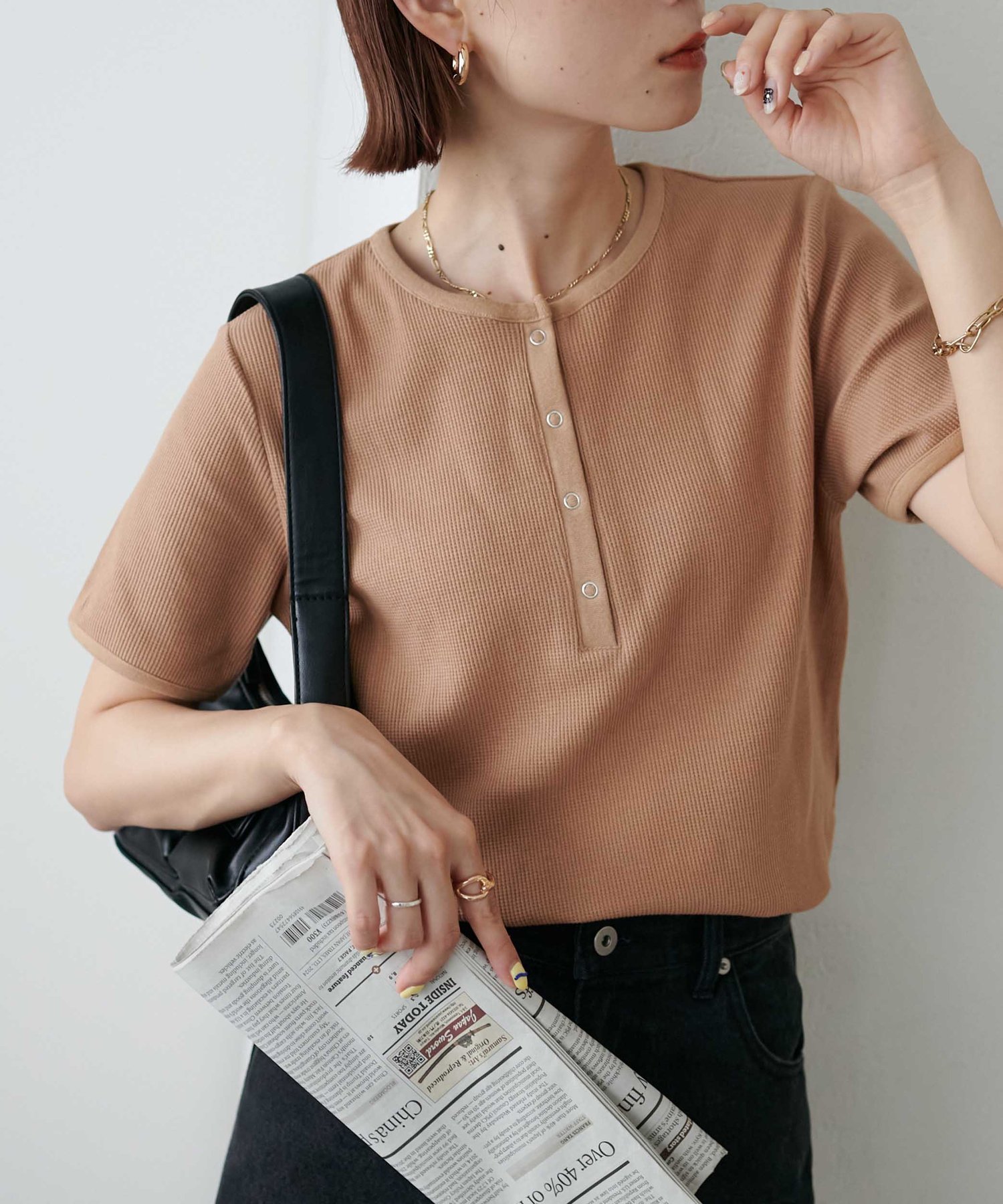 【ディスコート/Discoat】の【29色展開/多色買い】ワッフルリングドット半袖Tシャツ《WEB限定》 インテリア・キッズ・メンズ・レディースファッション・服の通販 founy(ファニー) 　ファッション　Fashion　レディースファッション　WOMEN　トップス・カットソー　Tops/Tshirt　シャツ/ブラウス　Shirts/Blouses　ロング / Tシャツ　T-Shirts　インナー　Inner　ベーシック　Basic　ボーダー　Border　ラウンド　Round　ワッフル　Waffle　半袖　Short Sleeve　夏　Summer　無地　Plain Color　ベージュ|ID: prp329100004531933 ipo3291000000032128201