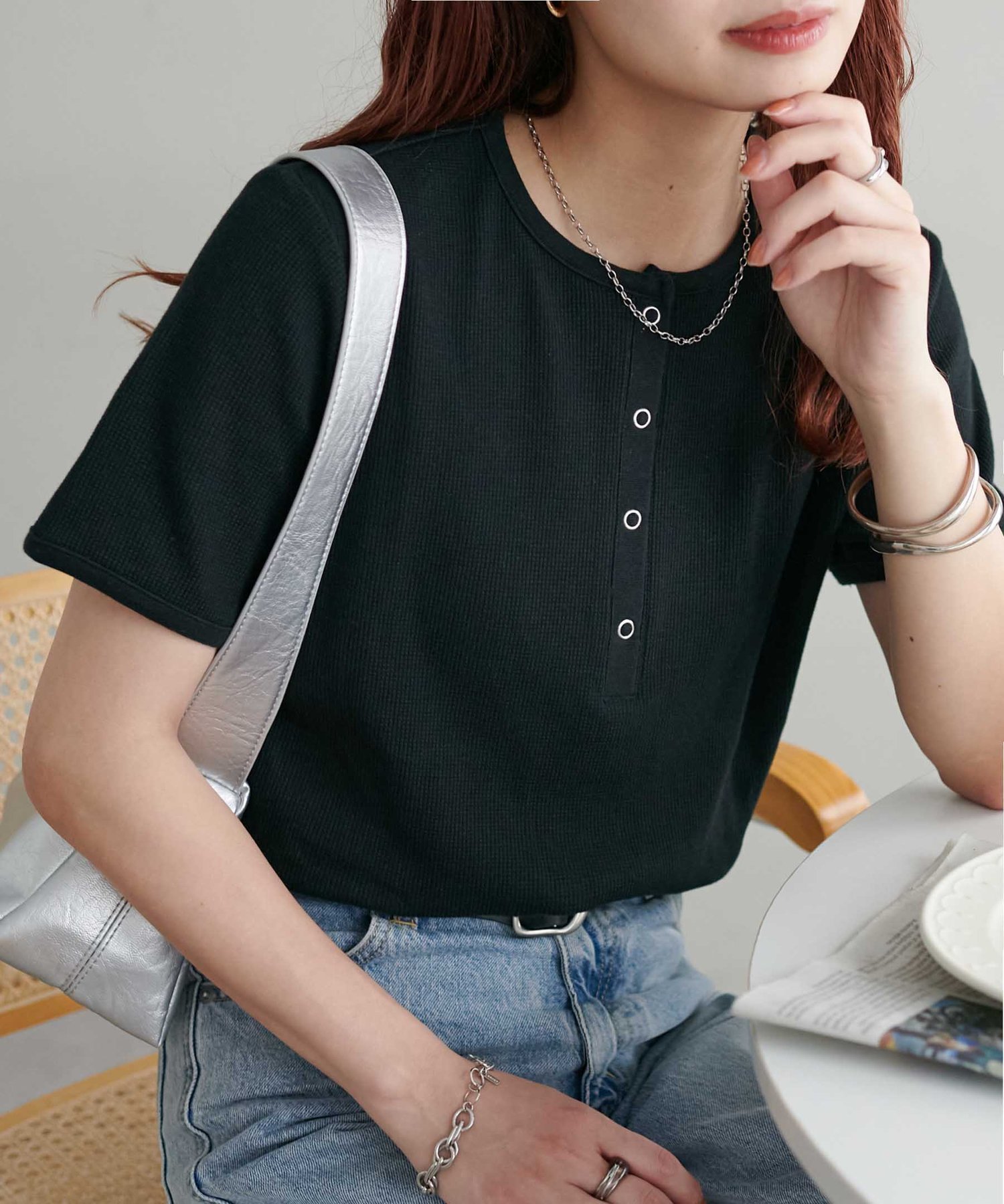 【ディスコート/Discoat】の【29色展開/多色買い】ワッフルリングドット半袖Tシャツ《WEB限定》 インテリア・キッズ・メンズ・レディースファッション・服の通販 founy(ファニー) 　ファッション　Fashion　レディースファッション　WOMEN　トップス・カットソー　Tops/Tshirt　シャツ/ブラウス　Shirts/Blouses　ロング / Tシャツ　T-Shirts　インナー　Inner　ベーシック　Basic　ボーダー　Border　ラウンド　Round　ワッフル　Waffle　半袖　Short Sleeve　夏　Summer　無地　Plain Color　ブラック|ID: prp329100004531933 ipo3291000000032128219