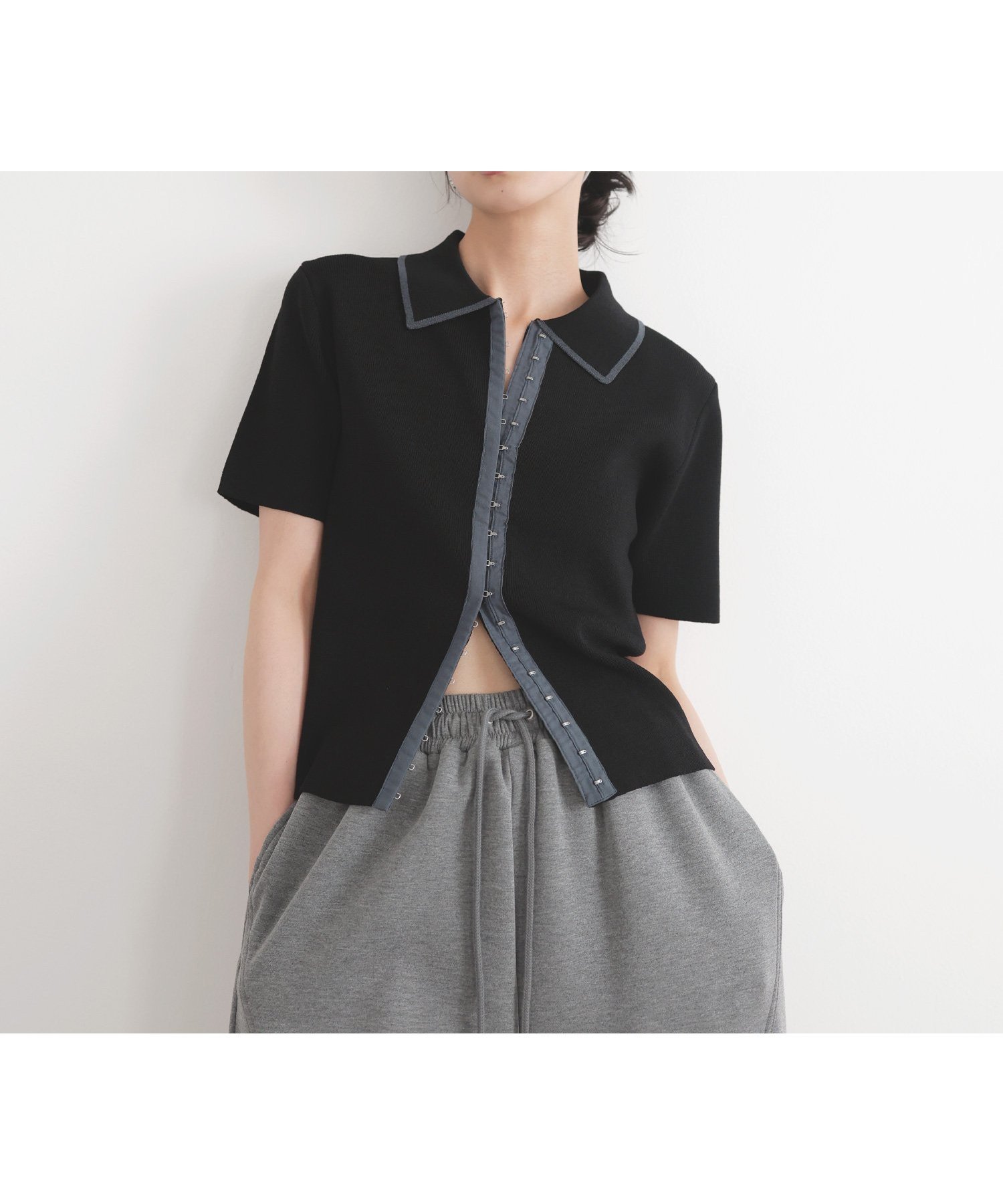 【リアン/Lian】のホックデザインバイカラーニット インテリア・キッズ・メンズ・レディースファッション・服の通販 founy(ファニー) 　ファッション　Fashion　レディースファッション　WOMEN　トップス・カットソー　Tops/Tshirt　ニット　Knit Tops　サマー　Summer　ブラック|ID: prp329100004531963 ipo3291000000032035735