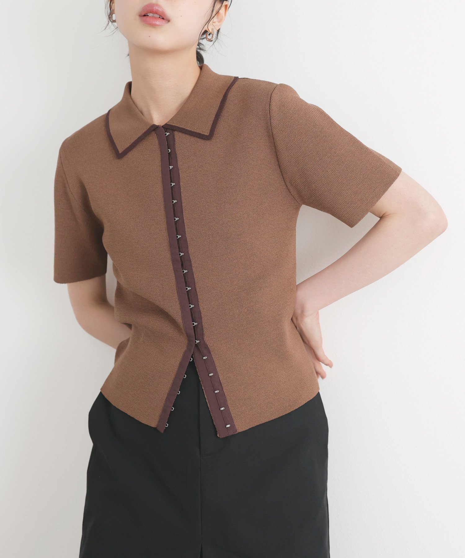【リアン/Lian】のホックデザインバイカラーニット インテリア・キッズ・メンズ・レディースファッション・服の通販 founy(ファニー) 　ファッション　Fashion　レディースファッション　WOMEN　トップス・カットソー　Tops/Tshirt　ニット　Knit Tops　サマー　Summer　モカ|ID: prp329100004531963 ipo3291000000032035737