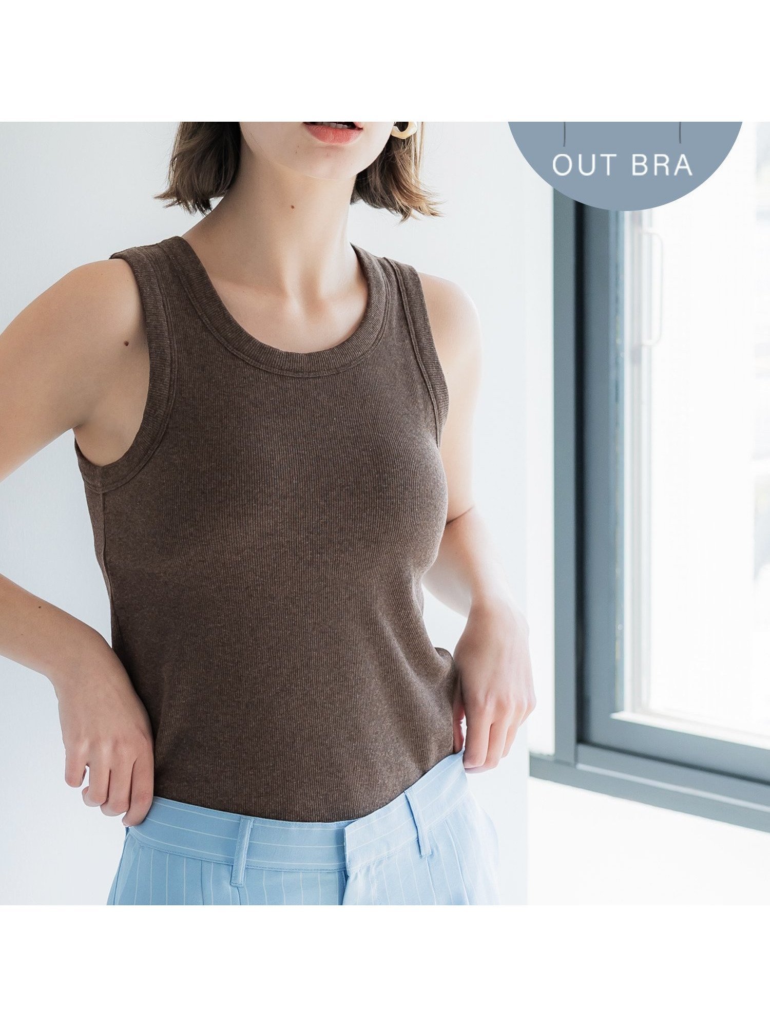 【コカ/COCA】の外で着られるブラトップス OUT BRA カップ付太タンクトップ インテリア・キッズ・メンズ・レディースファッション・服の通販 founy(ファニー) 　ファッション　Fashion　レディースファッション　Ladies' Fashion Online　トップス・カットソー　Tops/Tshirt　アメリカン　American　アンダー　Under　イエロー　Yellow　インナー　Inner　ジャケット　Jacket　スクエア　Square　スリーブ　Sleeve　タンク　Tank　テレコ　Tereko　トレンド　Trend　ボーダー　Border　ポケット　Pocket　羽織　Haori　夏　Summer　Brown|ID: prp329100004531986 ipo3291000000032626327
