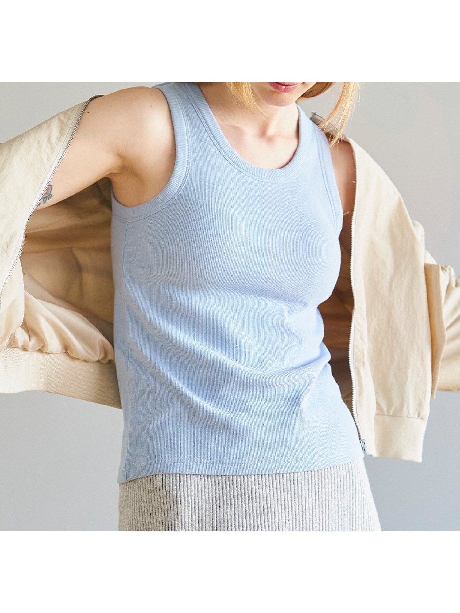 【コカ/COCA】の外で着られるブラトップス OUT BRA カップ付太タンクトップ インテリア・キッズ・メンズ・レディースファッション・服の通販 founy(ファニー) 　ファッション　Fashion　レディースファッション　Ladies' Fashion Online　トップス・カットソー　Tops/Tshirt　アメリカン　American　アンダー　Under　イエロー　Yellow　インナー　Inner　ジャケット　Jacket　スクエア　Square　スリーブ　Sleeve　タンク　Tank　テレコ　Tereko　トレンド　Trend　ボーダー　Border　ポケット　Pocket　羽織　Haori　夏　Summer　Lt.blue|ID: prp329100004531986 ipo3291000000032626333