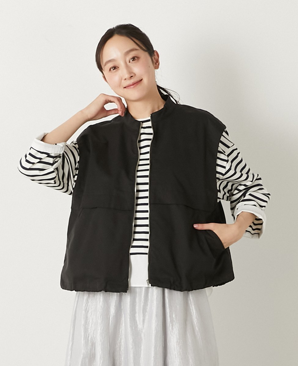 【メルローズ クレール/MELROSE claire】の【TCギャバジンZIPスタンドベスト】 インテリア・キッズ・メンズ・レディースファッション・服の通販 founy(ファニー) 　ファッション　Fashion　レディースファッション　WOMEN　アウター　Coat Outerwear　トップス・カットソー　Tops/Tshirt　ベスト/ジレ　Gilets/Vests　スタンド　Stand　ドローコード　Draw Cord　ベスト　Vest　ブラック|ID: prp329100004532001 ipo3291000000032324495