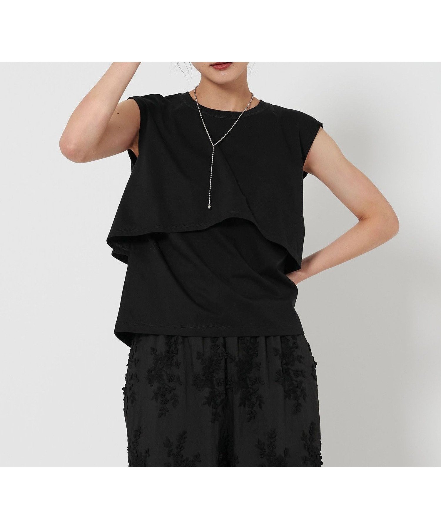 【ビューティ&ユース ユナイテッドアローズ/BEAUTY&YOUTH / UNITED ARROWS】の【WEB限定 Wardrobe DAILY MINIMAL】フリルレイヤード ノースリーブカットソー -接触冷感- インテリア・キッズ・メンズ・レディースファッション・服の通販 founy(ファニー) 　ファッション　Fashion　レディースファッション　Fashion for Women　トップス・カットソー　Cut & Sew Tops　キャミソール&ノースリーブ　Camisoles & Sleeveless Tops　カットソー・ベーシックTシャツ　Cut-and-Sewn Tops / Stretch Tees & Basics　オケージョン　Occasion Wear　カットソー　Cut and Sewn Top　今季　This Season, Current Season　サマー　Summer, Summer Style　シンプル　Simple, Minimal　スラックス　Slacks, Dress Pants　デニム　Denim, Jeans Material　トレンド　Trend, Trending Now　ノースリーブ　Sleeveless, No-Sleeve　人気　Popular, Best Seller　ボトム　Bottoms, Lower Wear　おすすめ　Recommended / Our Picks　エレガント 上品　Elegant　ビジネス 仕事 通勤　Business / Work / Commuting　BLACK|ID: prp329100004532051 ipo3291000000032778307
