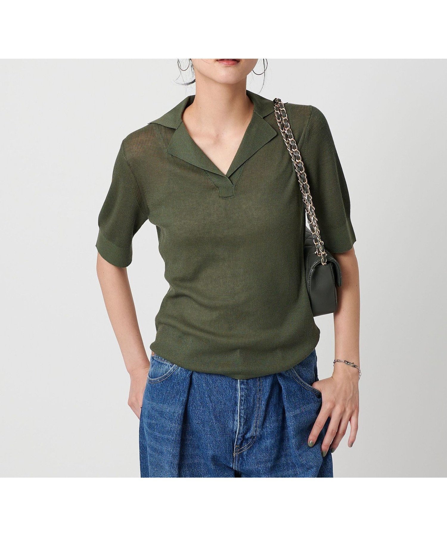 【ビューティ&ユース ユナイテッドアローズ/BEAUTY&YOUTH / UNITED ARROWS】のオープンカラー ショートスリーブニット -ウォッシャブル- インテリア・キッズ・メンズ・レディースファッション・服の通販 founy(ファニー) 　ファッション　Fashion　レディースファッション　Fashion for Women　トップス・カットソー　Cut & Sew Tops　ニット　Knit Tops & Sweaters　ウォッシャブル　Machine Washable　洗える　Machine Washable　コンパクト　Compact, Small Size　今季　This Season, Current Season　シルク　Silk, 100% Silk　人気　Popular, Best Seller　バランス　Balance, Style Balance　フィット　Fit, Slim Fit　ボトム　Bottoms, Lower Wear　半袖　Short Sleeve, Half Sleeve　ラウンド　Round, Round Neck　ワイド　Wide, Wide Fit　おすすめ　Recommended / Our Picks　夏　Summer　エレガント 上品　Elegant　OLIVE|ID: prp329100004532094 ipo3291000000032674292