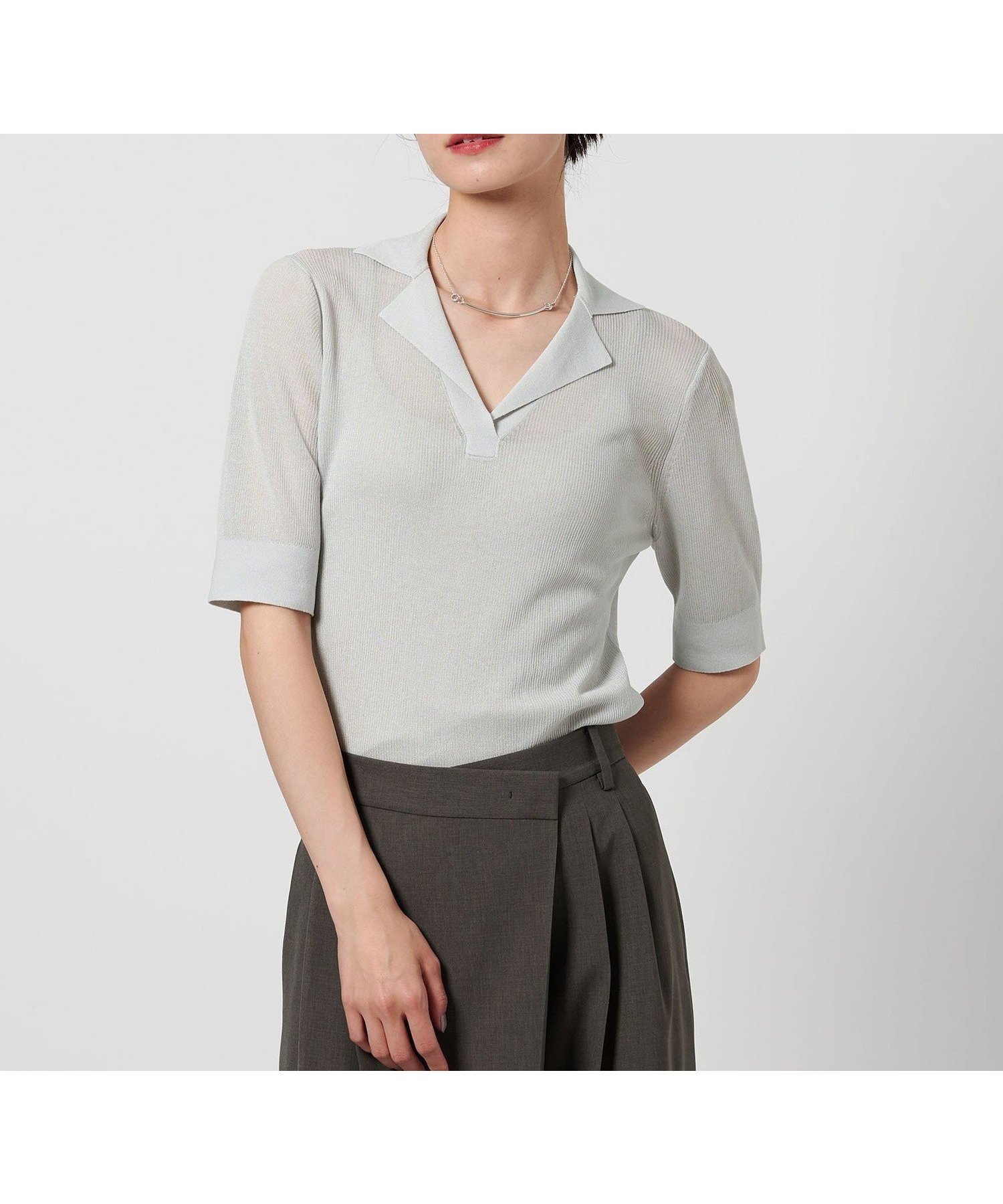 【ビューティ&ユース ユナイテッドアローズ/BEAUTY&YOUTH / UNITED ARROWS】のオープンカラー ショートスリーブニット -ウォッシャブル- インテリア・キッズ・メンズ・レディースファッション・服の通販 founy(ファニー) 　ファッション　Fashion　レディースファッション　Fashion for Women　トップス・カットソー　Cut & Sew Tops　ニット　Knit Tops & Sweaters　ウォッシャブル　Machine Washable　洗える　Machine Washable　コンパクト　Compact, Small Size　今季　This Season, Current Season　シルク　Silk, 100% Silk　人気　Popular, Best Seller　バランス　Balance, Style Balance　フィット　Fit, Slim Fit　ボトム　Bottoms, Lower Wear　半袖　Short Sleeve, Half Sleeve　ラウンド　Round, Round Neck　ワイド　Wide, Wide Fit　おすすめ　Recommended / Our Picks　夏　Summer　エレガント 上品　Elegant　LT.GRAY|ID: prp329100004532094 ipo3291000000032674294