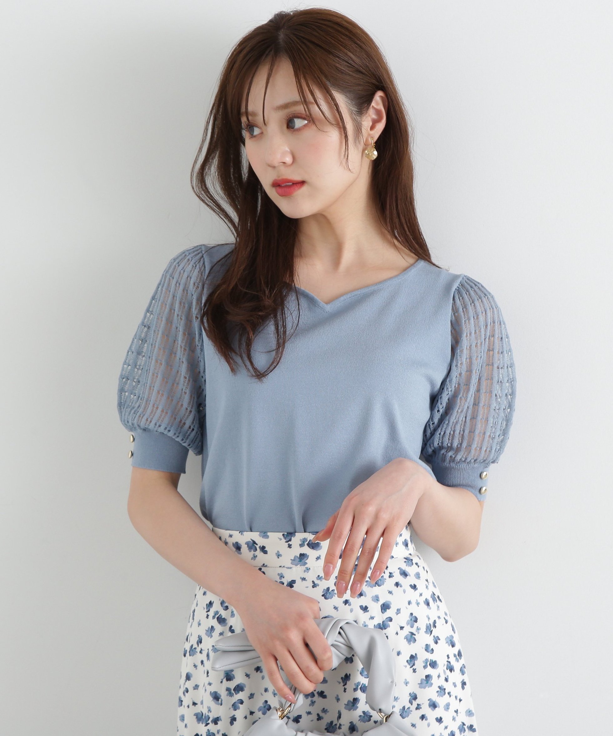 【プロポーション ボディドレッシング/PROPORTION BODY DRESSING】のハートカット透かし編みニット インテリア・キッズ・メンズ・レディースファッション・服の通販 founy(ファニー) 　ファッション　Fashion　レディースファッション　Fashion for Women　トップス・カットソー　Cut & Sew Tops　ニット　Knit Tops & Sweaters　デコルテ　Décolleté, Neckline　透かし　Cut-Out, Lacework　ブルー|ID: prp329100004532158 ipo3291000000033279936