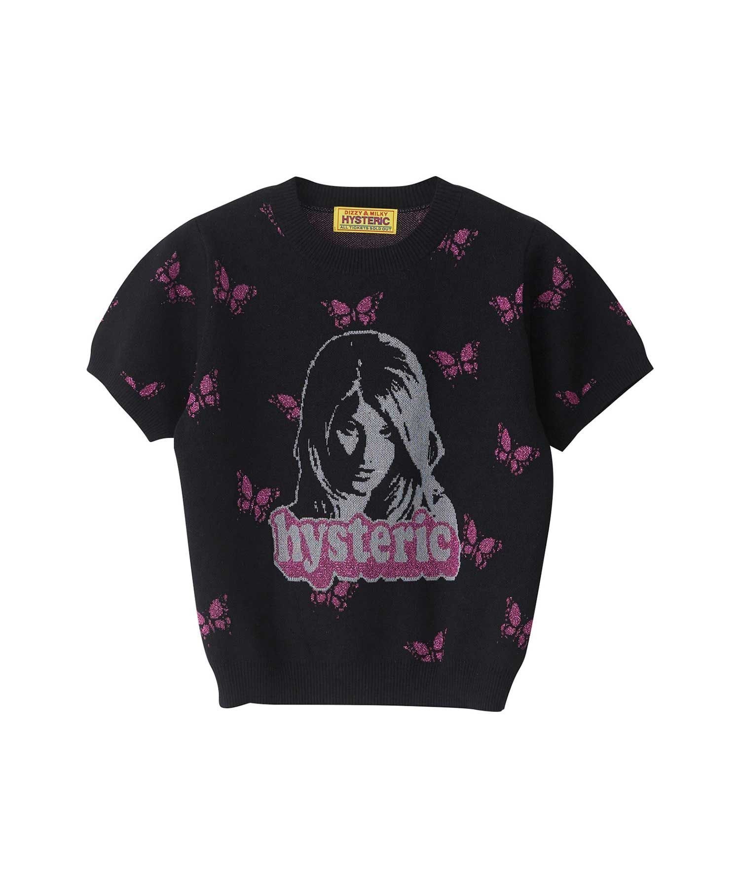 【ヒステリックグラマー/HYSTERIC GLAMOUR】のBUTTERFLY WOMAN HEAD柄 ショート丈プルオーバー インテリア・キッズ・メンズ・レディースファッション・服の通販 founy(ファニー) 　ファッション　Fashion　レディースファッション　WOMEN　トップス・カットソー　Tops/Tshirt　プルオーバー　Pullover　ショート　Short　バタフライ　Butterfly　フェミニン　Feminine　モチーフ　Motif　モックネック　Mock Neck　ランダム　Random　ブラック系柄|ID: prp329100004532173 ipo3291000000032036591