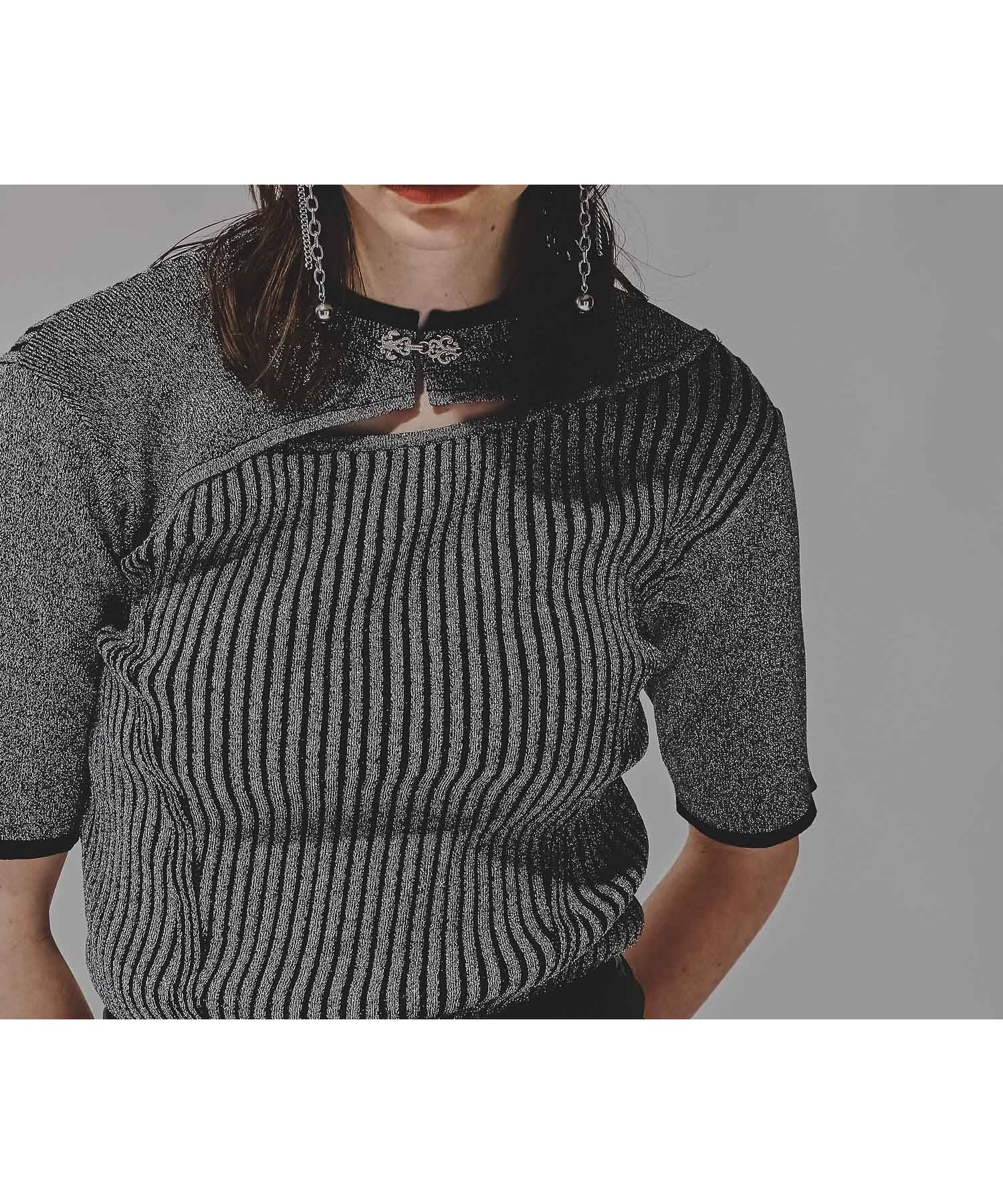 【ハレ/HARE】のフロントアキチャイナリブニット インテリア・キッズ・メンズ・レディースファッション・服の通販 founy(ファニー) 　ファッション　Fashion　レディースファッション　Fashion for Women　トップス・カットソー　Cut & Sew Tops　ニット　Knit Tops & Sweaters　おすすめ　Recommended / Our Picks　アクセサリー　Fashion Accessories　インナー　Innerwear　コンパクト　Compact, Small Size　シンプル　Simple, Minimal　ジャケット　Jacket, Outerwear　スリット　Slit, Slit Detail　デコルテ　Décolleté, Neckline　フロント　Front, Front Design　ワイド　Wide, Wide Fit　ブラック×シルバー10|ID: prp329100004532240 ipo3291000000033295051