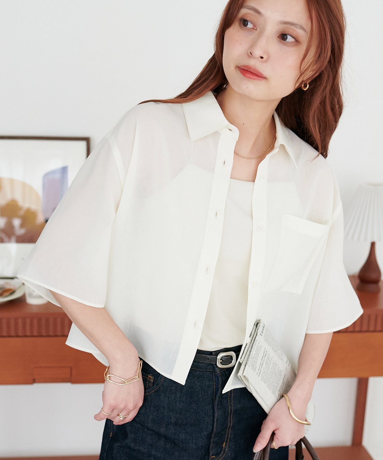 【ディスコート/Discoat】のシアー半袖クロップドシャツ《WEB限定カラーあり》 インテリア・キッズ・メンズ・レディースファッション・服の通販 founy(ファニー) 　ファッション　Fashion　レディースファッション　Ladies' Fashion Online　トップス・カットソー　Tops/Tshirt　シャツ/ブラウス　Shirts/Blouses　クロップド　Cropped　シアー　Sheer　デニム　Denim　ワイド　Wide　半袖　Short Sleeve　夏　Summer　春　Spring　S/S・春夏　Ss・Spring/Summer　アイボリー|ID: prp329100004532246 ipo3291000000032483704