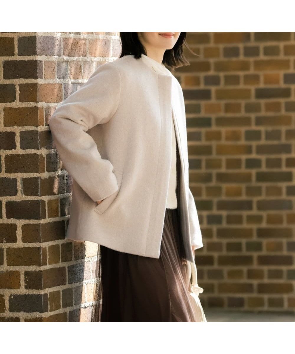 【アー ヴェー ヴェー/a.v.v】のノーカラーコート インテリア・キッズ・メンズ・レディースファッション・服の通販 founy(ファニー) 　ファッション　Fashion　レディースファッション　Fashion for Women　アウター　Coat / Outerwear Collection　コート・ロングコート・ピーコート　Long Coats, Peacoats & More　シンプル　Simple, Minimal　ジャケット　Jacket, Outerwear　デニム　Denim, Jeans Material　定番　Standard, Basic Item　なめらか　Smooth, Silky Texture　人気　Popular, Best Seller　無地　Plain, Solid Color　再入荷　Restock / Back in Stock　おすすめ　Recommended / Our Picks　エレガント 上品　Elegant　ビジネス 仕事 通勤　Business / Work / Commuting　ベージュ|ID: prp329100004532773 ipo3291000000033941521