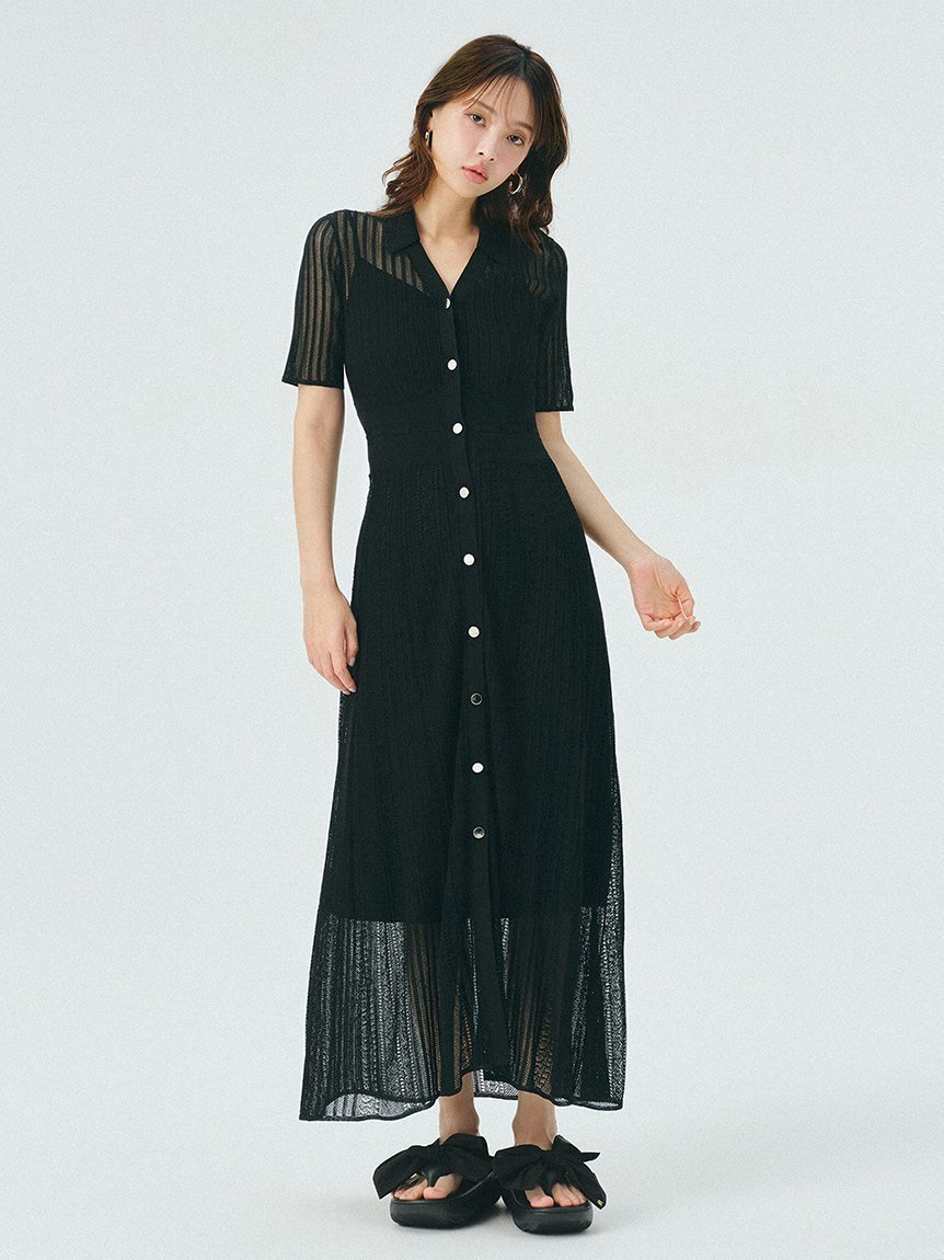 【フレイ アイディー/FRAY I.D】のアイレットレースニットワンピース インテリア・キッズ・メンズ・レディースファッション・服の通販 founy(ファニー) 　ファッション　Fashion　レディースファッション　WOMEN　ワンピース　Dress　ニットワンピース　Knit Dresses　アイレット　Eyelet　シアー　Sheer　スキッパー　Skipper　トレンド　Trend　パターン　Pattern　フェミニン　Feminine　フラット　Flat　フレア　Flare　ミックス　Mix　メタル　Metal　リボン　Ribbon　レース　Race　秋　Autumn/Fall　BLK[009]|ID: prp329100004532786 ipo3291000000032039615