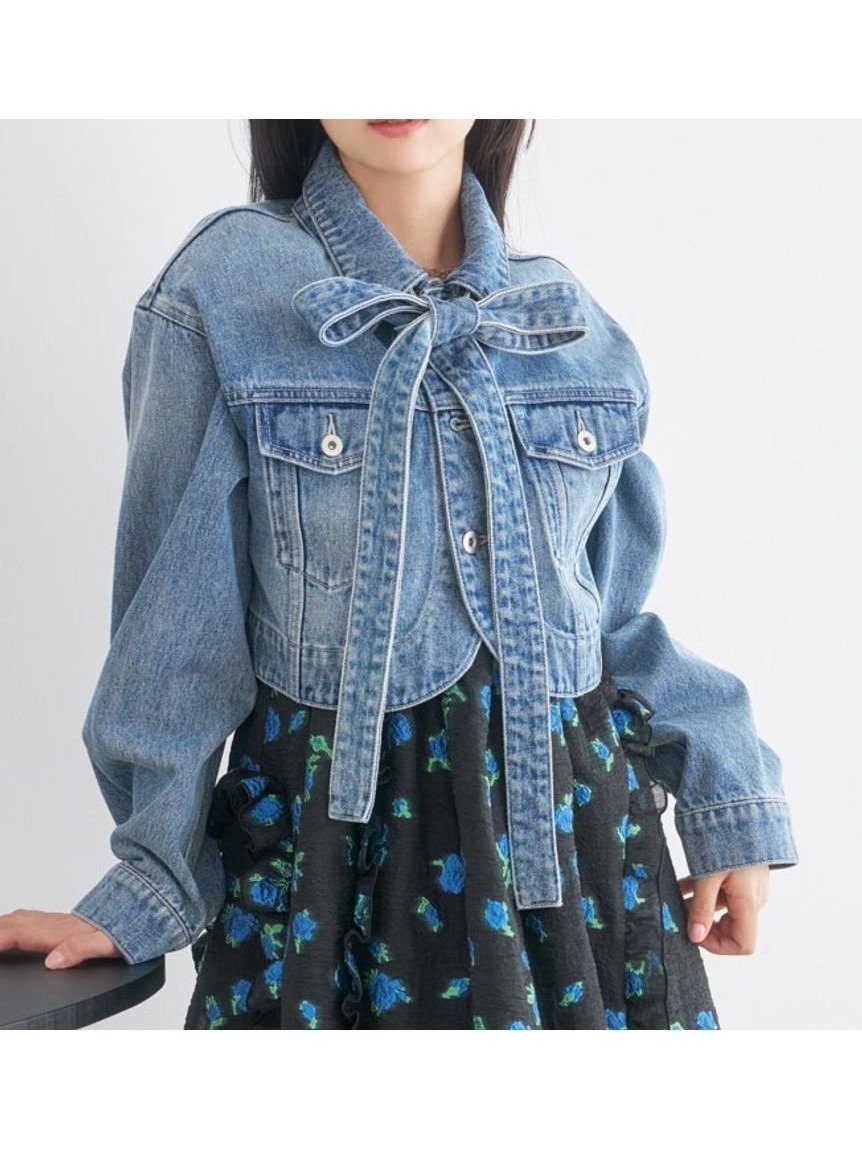 【リリーブラウン/Lily Brown】のカーブヘムクロップドデニムジャケット インテリア・キッズ・メンズ・レディースファッション・服の通販 founy(ファニー) 　雑誌掲載アイテム　Magazine Items　ファッション雑誌　Fashion Magazines　ノンノ　non-no　ファッション　Fashion　レディースファッション　WOMEN　アウター　Coat Outerwear　ジャケット　Jackets　デニムジャケット　Denim Jackets　5月号　May Issue　おすすめ　Recommend　コンパクト　Compact　セットアップ　Set Up　デニム　Denim　フロント　Front　ヘムライン　Hemline　ラウンド　Round　ヴィンテージ　Vintage　定番　Standard　雑誌　Magazine　BLU[086]|ID: prp329100004532789 ipo3291000000032039636