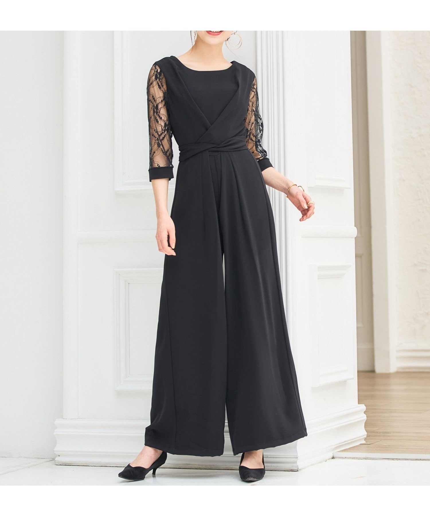 【ドレス/DRESS+】のパーティー 結婚式 ジャンプスーツ パンツドレス レース袖 オールインワン2way インテリア・キッズ・メンズ・レディースファッション・服の通販 founy(ファニー) 　ファッション　Fashion　レディースファッション　WOMEN　インナー　Inner　エレガント 上品　Elegant　クール　Cool　スーツ　Suit　ドレス　Dress　リボン　Ribbon　レース　Race　ワイド　Wide　結婚式　Wedding Ceremony　ブラック|ID: prp329100004532817 ipo3291000000032039763