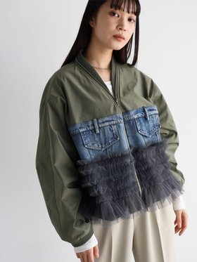 【ラシュッド/LASUD】のデニム×チュールドッキングブルゾン 人気、トレンドファッション・服の通販 founy(ファニー) ファッション Fashion レディースファッション WOMEN アウター Coat Outerwear ブルゾン Blouson/Jackets チュール Tulle デニム Denim フリル Frills ブルゾン Blouson メンズ Mens |ID:prp329100004532821