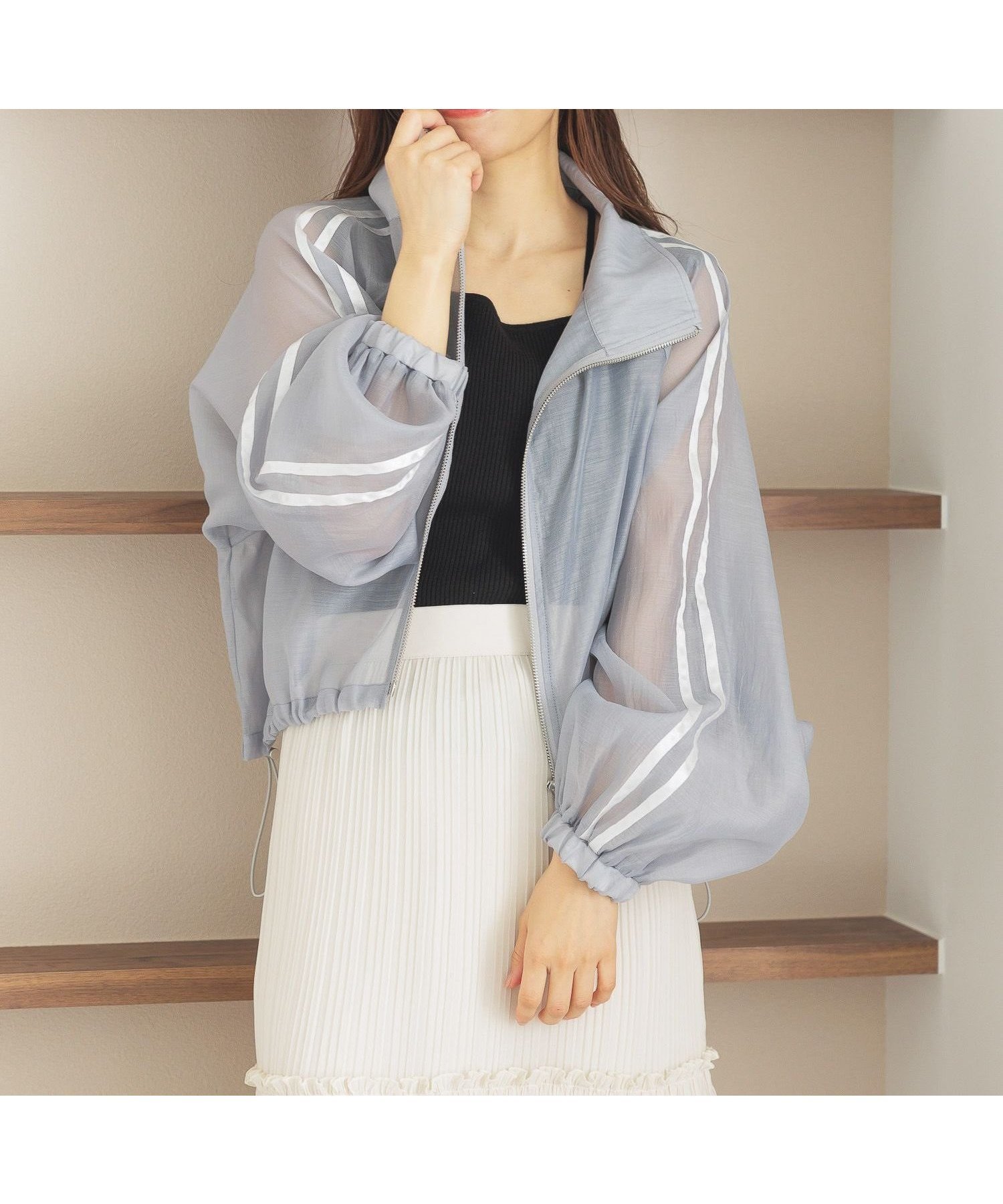 【ミスティ ウーマン/mysty woman】のシアーラインブルゾン インテリア・キッズ・メンズ・レディースファッション・服の通販 founy(ファニー) 　ファッション　Fashion　レディースファッション　WOMEN　アウター　Coat Outerwear　ブルゾン　Blouson/Jackets　シアー　Sheer　シャイニー　Shiny　スタンド　Stand　スポーティ　Sporty　ダウン　Down　デニム　Denim　フェミニン　Feminine　ルーズ　Loose　軽量　Lightweight　グレー15|ID: prp329100004532896 ipo3291000000032040105
