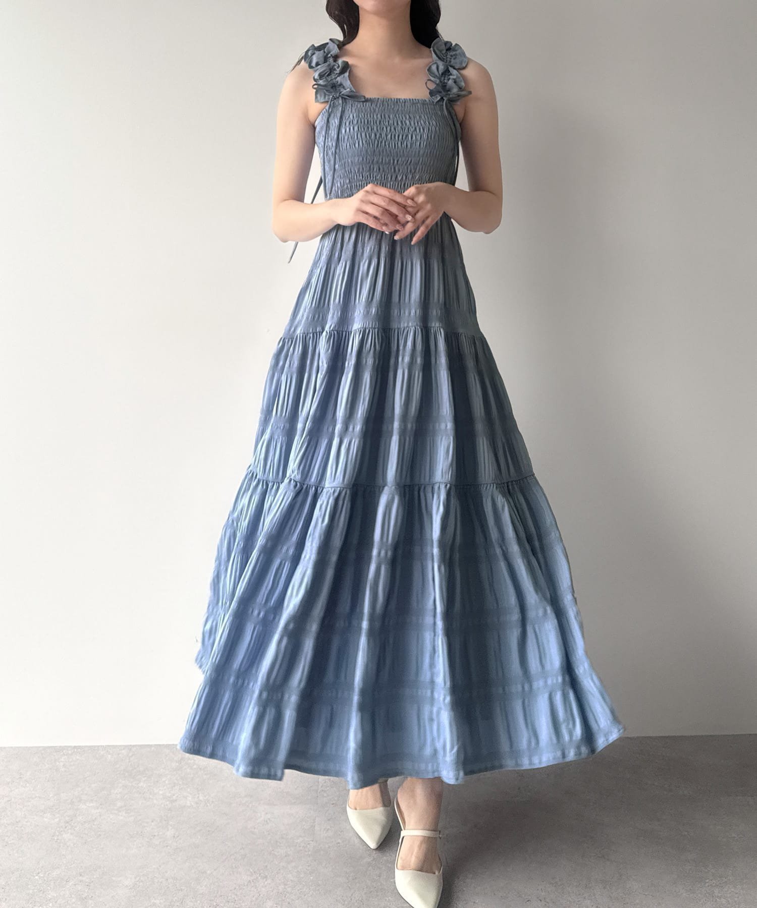 【ジュノア/JUNOAH】のmipiarl ギャザーショルダーエアリーワンピース【一部ペチスカートセット】 インテリア・キッズ・メンズ・レディースファッション・服の通販 founy(ファニー) 　ファッション　Fashion　レディースファッション　Ladies' Fashion Online　スカート　Skirt　ブルー|ID: prp329100004532937 ipo3291000000032668655