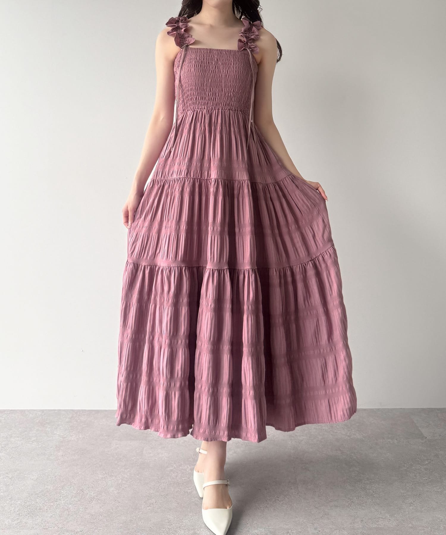 【ジュノア/JUNOAH】のmipiarl ギャザーショルダーエアリーワンピース【一部ペチスカートセット】 インテリア・キッズ・メンズ・レディースファッション・服の通販 founy(ファニー) 　ファッション　Fashion　レディースファッション　Ladies' Fashion Online　スカート　Skirt　ピンク|ID: prp329100004532937 ipo3291000000032668657