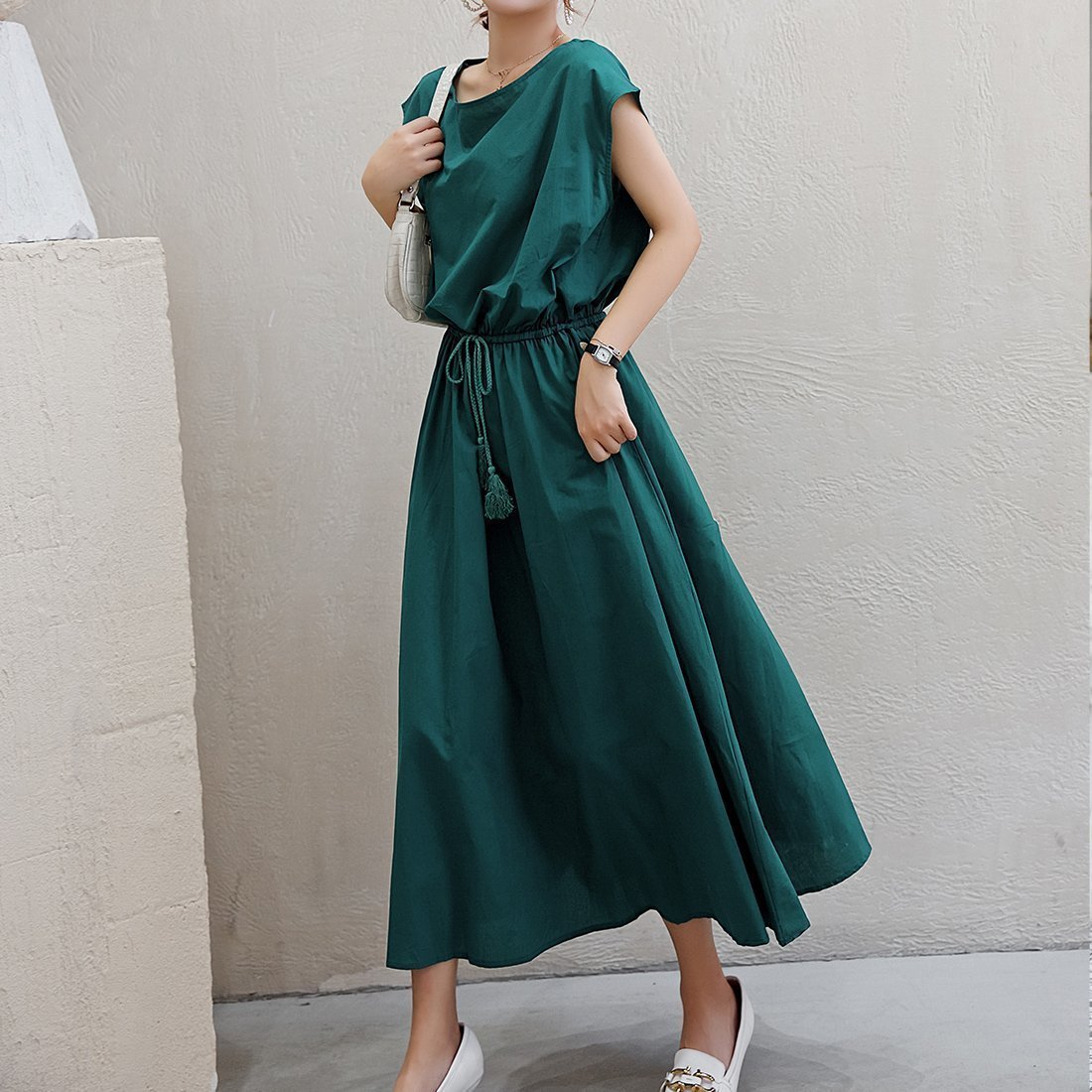 【メゾンドラティール/maison de LATIR】のリネン風シンプルワンピース インテリア・キッズ・メンズ・レディースファッション・服の通販 founy(ファニー) 　ファッション　Fashion　レディースファッション　WOMEN　ワンピース　Dress　おすすめ　Recommend　シンプル　Simple　スリーブ　Sleeve　フェミニン　Feminine　フレンチ　French　リネン　Linen　羽織　Haori　ダークグリーン|ID: prp329100004532944 ipo3291000000032040306