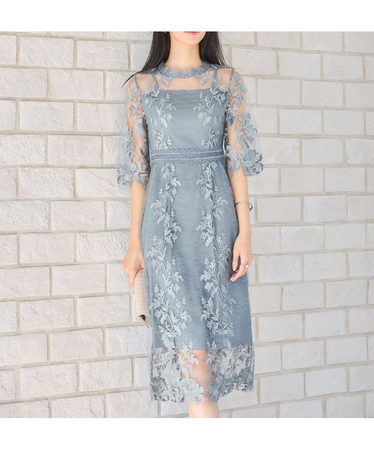 【ドレス/DRESS+】のワンピース ドレス 総レース ミモレ丈 結婚式 インテリア・キッズ・メンズ・レディースファッション・服の通販 founy(ファニー) 　ファッション　Fashion　レディースファッション　WOMEN　ワンピース　Dress　ドレス　Party Dresses　エレガント 上品　Elegant　クラシカル　Classical　シアー　Sheer　スカラップ　Scalloped　デコルテ　Decolletage　ドレス　Dress　ミモレ　Mimore　リボン　Ribbon　レース　Race　結婚式　Wedding Ceremony　ブルーグレー|ID: prp329100004532952 ipo3291000000032040343