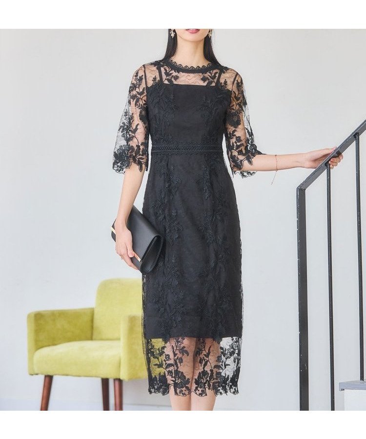 【ドレス/DRESS+】のワンピース ドレス 総レース ミモレ丈 結婚式 インテリア・キッズ・メンズ・レディースファッション・服の通販 founy(ファニー) 　ファッション　Fashion　レディースファッション　WOMEN　ワンピース　Dress　ドレス　Party Dresses　エレガント 上品　Elegant　クラシカル　Classical　シアー　Sheer　スカラップ　Scalloped　デコルテ　Decolletage　ドレス　Dress　ミモレ　Mimore　リボン　Ribbon　レース　Race　結婚式　Wedding Ceremony　ブラック|ID: prp329100004532952 ipo3291000000032040346