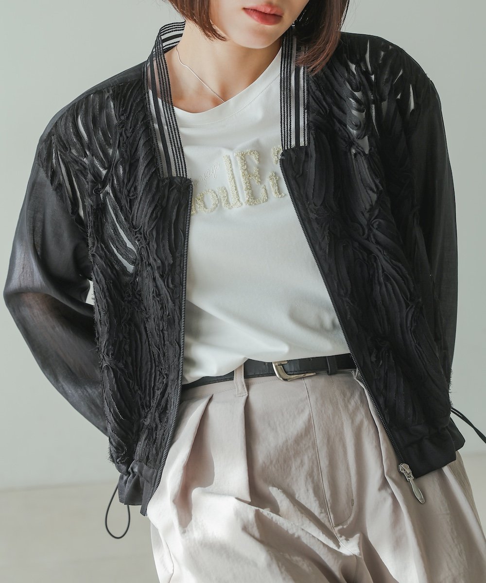 【バブ ブージュルード/Bab Bou Jeloud】のレースシアーブルゾン インテリア・キッズ・メンズ・レディースファッション・服の通販 founy(ファニー) 　ファッション　Fashion　レディースファッション　WOMEN　アウター　Coat Outerwear　ブルゾン　Blouson/Jackets　コンパクト　Compact　シアー　Sheer　シフォン　Chiffon　チュール　Tulle　ドッキング　Docking　バルーン　Balloon　フェミニン　Feminine　フリル　Frills　フロント　Front　ボトム　Bottom　レース　Race　再入荷　Restock/Back In Stock/Re Arrival　BLACK|ID: prp329100004532980 ipo3291000000032040474