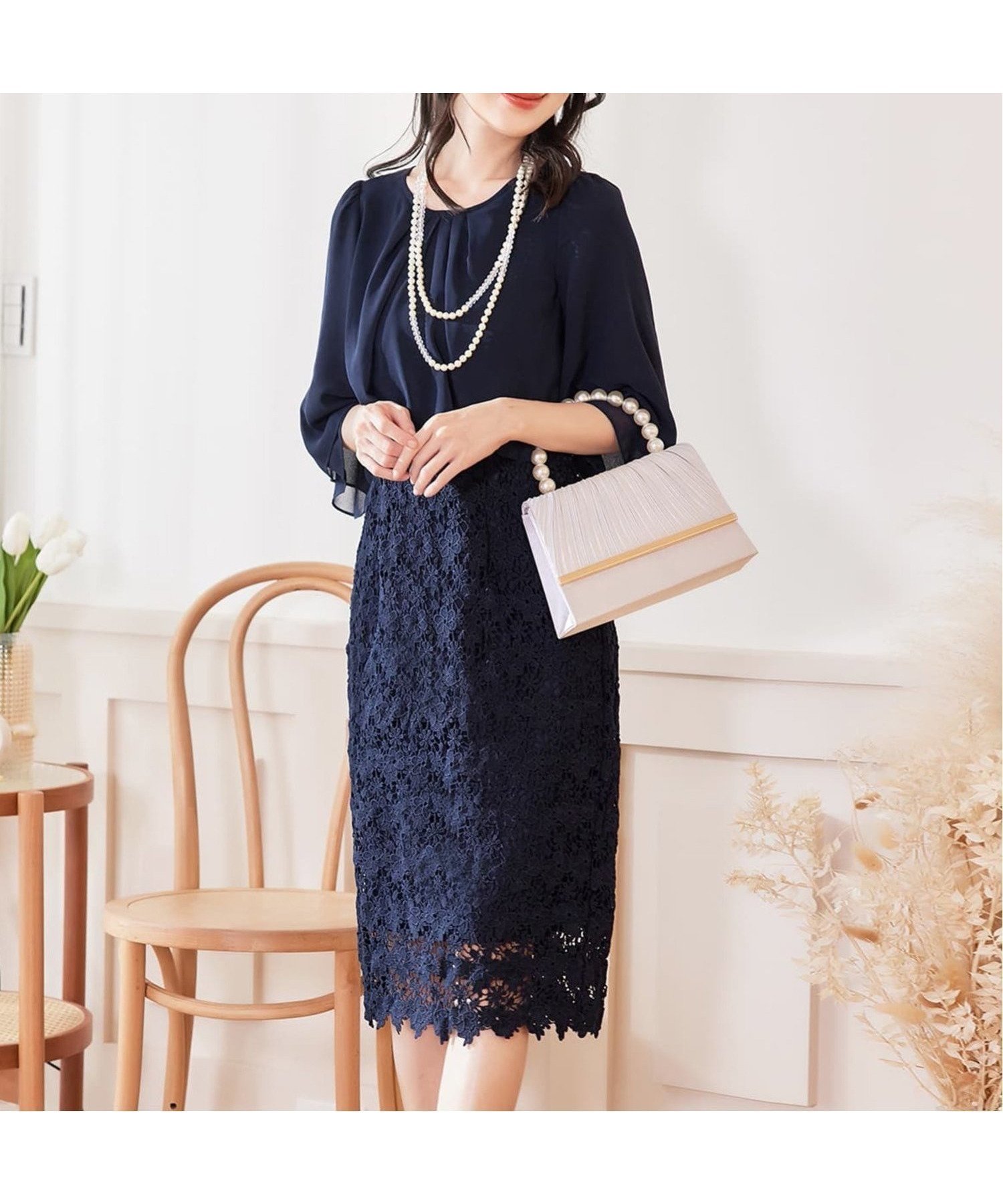 【ドレス/DRESS+】のワンピース ドレス パーティー オフィス インテリア・キッズ・メンズ・レディースファッション・服の通販 founy(ファニー) 　ファッション　Fashion　レディースファッション　WOMEN　ワンピース　Dress　ドレス　Party Dresses　ギャザー　Gather　シアー　Sheer　シフォン　Chiffon　スリーブ　Sleeve　セットアップ　Set Up　タイトスカート　Tight Skirt　ドッキング　Docking　ドレス　Dress　フレア　Flare　レース　Race　二次会　Wedding Party　結婚式　Wedding Ceremony　ネイビー|ID: prp329100004533018 ipo3291000000032040637