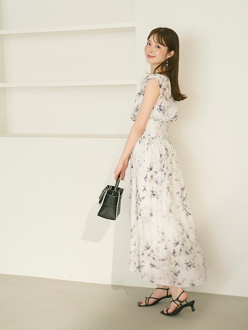 【フレイ アイディー/FRAY I.D】のドレープウエストシャーリングプリントワンピース 人気、トレンドファッション・服の通販 founy(ファニー) 　ファッション　Fashion　レディースファッション　WOMEN　ワンピース　Dress　シャーリング　Shirring　ジョーゼット　Georgette　ドレープ　Drape　バランス　Balance　フィット　Fit　フレア　Flare　プリント　Print　モノトーン　Monotone　 other-1|ID: prp329100004533054 ipo3291000000032142942