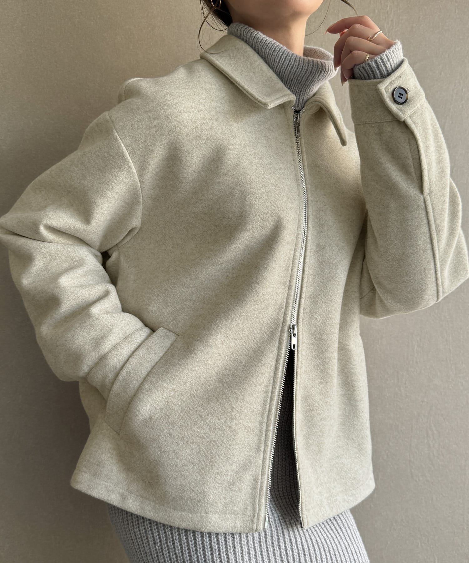 【ジュノア/JUNOAH】のステンカラーダブルジップブルゾン インテリア・キッズ・メンズ・レディースファッション・服の通販 founy(ファニー) 　ファッション　Fashion　レディースファッション　WOMEN　アウター　Coat Outerwear　ブルゾン　Blouson/Jackets　アイボリー|ID: prp329100004533057 ipo3291000000032040795