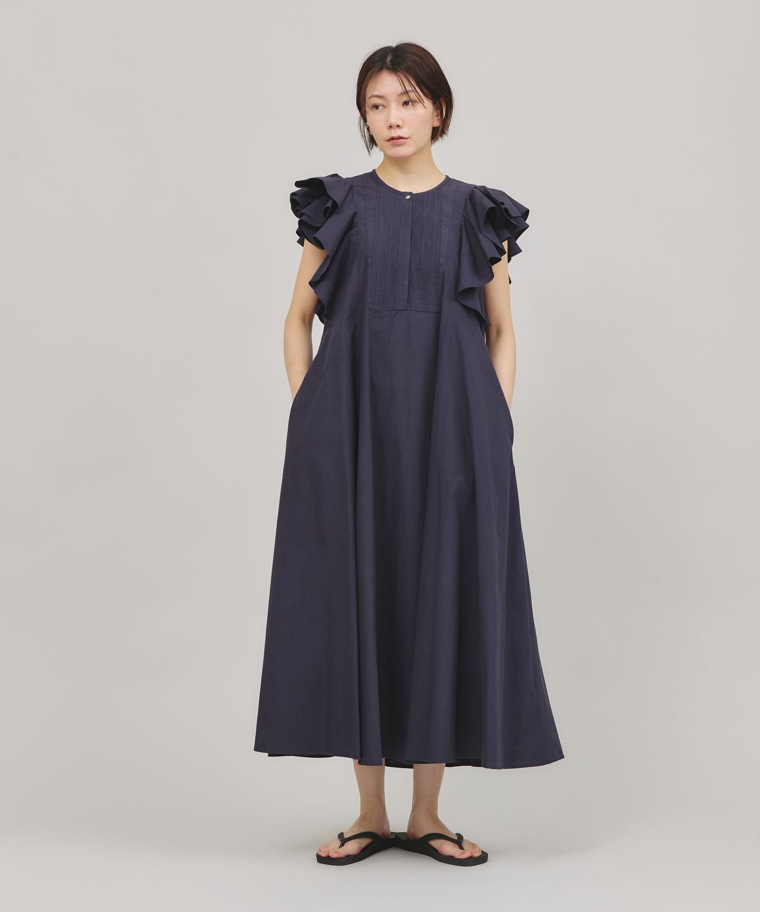 【カレンソロジー/Curensology】のポプリンラッフルワンピース インテリア・キッズ・メンズ・レディースファッション・服の通販 founy(ファニー) 　ファッション　Fashion　レディースファッション　WOMEN　ワンピース　Dress　インド　India　エレガント 上品　Elegant　バランス　Balance　ラッフル　Raffle　ネイビー88|ID: prp329100004533071 ipo3291000000032040854