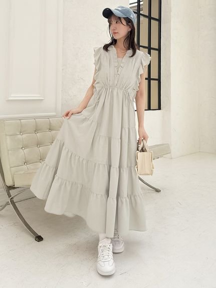 【スナイデル/SNIDEL】のデザインティアードワンピース 人気、トレンドファッション・服の通販 founy(ファニー) 　ファッション　Fashion　レディースファッション　WOMEN　ワンピース　Dress　エレガント 上品　Elegant　キャミワンピース　Cami Dress　シューズ　Shoes　ティアード　Tiered　フラット　Flat　フリル　Frills　ラベンダー　Lavender　 other-1|ID: prp329100004533094 ipo3291000000032190452