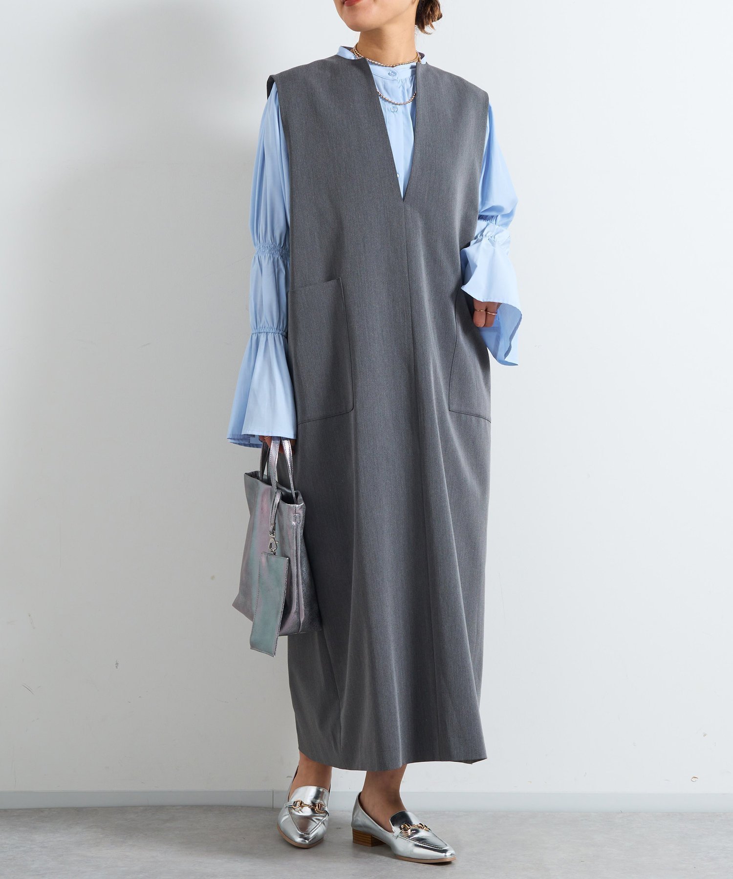 【アンディコール/un dix cors】の《累計販売1万枚突破!・3サイズ展開》スリットネックジャンスカ インテリア・キッズ・メンズ・レディースファッション・服の通販 founy(ファニー) 　ファッション　Fashion　レディースファッション　WOMEN　コンパクト　Compact　スリット　Slit　人気　Popularity　楽ちん　Easy　チャコールグレー|ID: prp329100004533109 ipo3291000000032317805