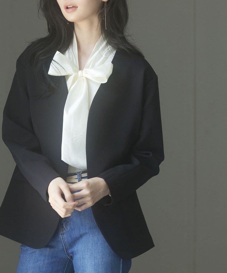 【セゾンドパピヨン/SAISON DE PAPILLON】のドロップショルダーVネックジャケット 人気、トレンドファッション・服の通販 founy(ファニー) 　ファッション　Fashion　レディースファッション　WOMEN　アウター　Coat Outerwear　ジャケット　Jackets　インナー　Inner　ショルダー　Shoulder　ジャケット　Jacket　スリット　Slit　タートルネック　Turtleneck　ドロップ　Drop　ビッグ　Big　ルーズ　Loose　 other-1|ID: prp329100004533111 ipo3291000000032041003