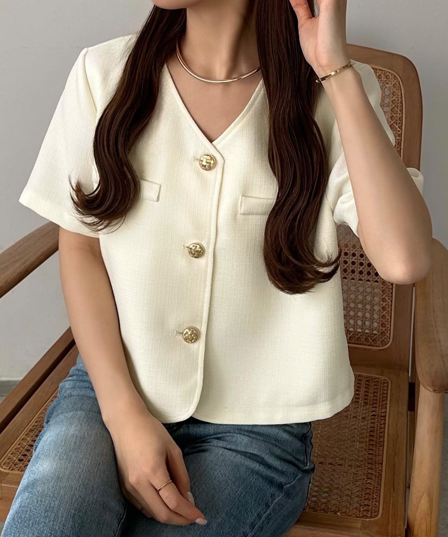 【ジュノア/JUNOAH】のcallautia 半袖サマージャケット インテリア・キッズ・メンズ・レディースファッション・服の通販 founy(ファニー) 　ファッション　Fashion　レディースファッション　WOMEN　アウター　Coat Outerwear　ジャケット　Jackets　サマー　Summer　ジャケット　Jacket　半袖　Short Sleeve　アイボリー|ID: prp329100004533128 ipo3291000000032041087