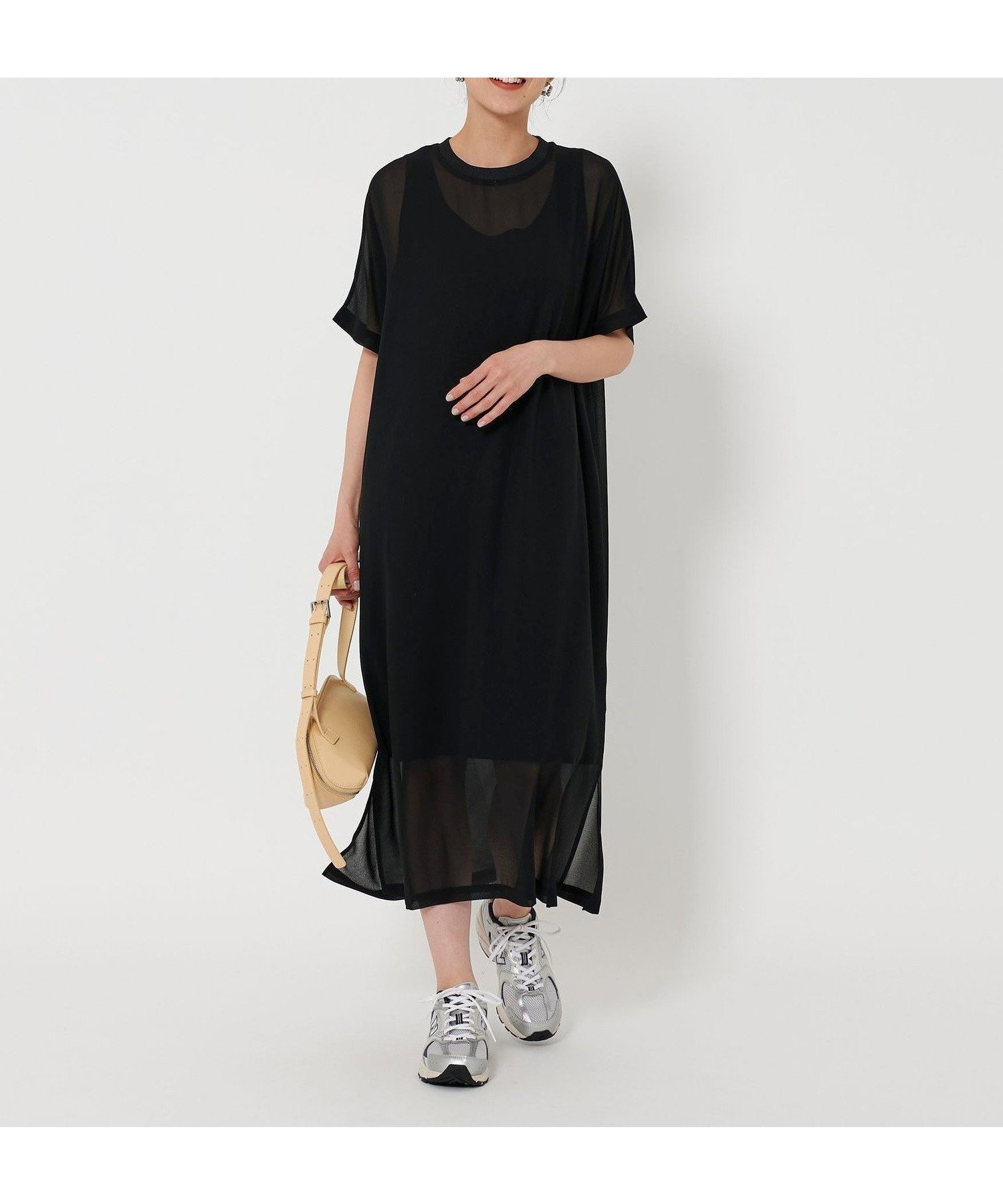 【ビューティ&ユース ユナイテッドアローズ/BEAUTY&YOUTH / UNITED ARROWS】のシフォンレイヤード ドルマンスリーブ ワンピース インテリア・キッズ・メンズ・レディースファッション・服の通販 founy(ファニー) 　ファッション　Fashion　レディースファッション　Ladies' Fashion Online　ワンピース　Dress　おすすめ　Recommend　アンダー　Under　シフォン　Chiffon　スリット　Slit　ドレス　Dress　プリント　Print　ボトム　Bottom　リラックス　Relax　エレガント 上品　Elegant　BLACK|ID: prp329100004533174 ipo3291000000032625852